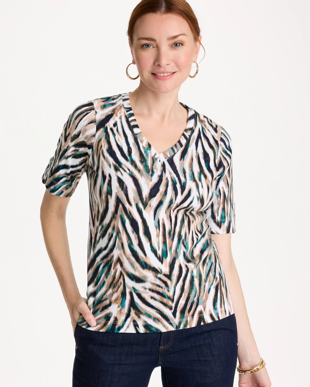 Animal Print Pima Elbow-Sleeve Tee, photo 1 of 5