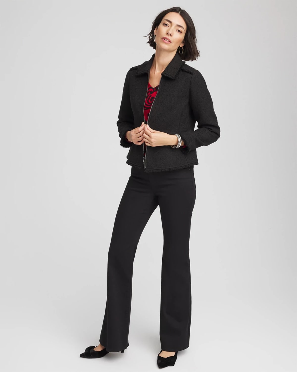 Chico's Boucl Peplum Jacket In Black In Black