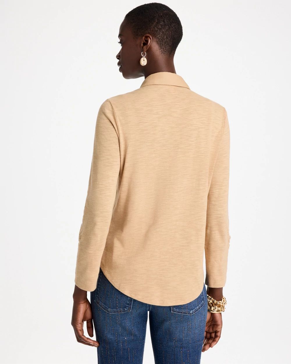 Button-Front Collared Henley Top click to view larger image.