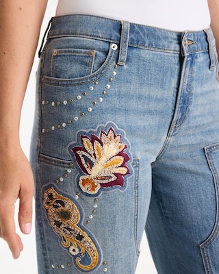 Embellished Vintage Boyfriend Crop Jeans click to view larger image.