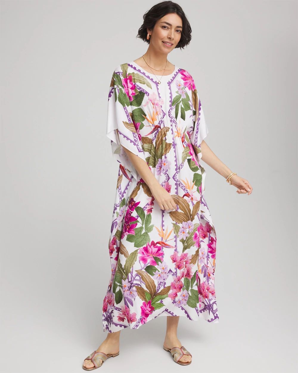 Petite Island Cinch-Waist Kaftan Dress
