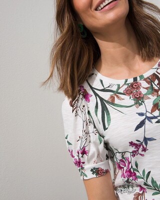 Floral Puff Sleeve Slub Tee