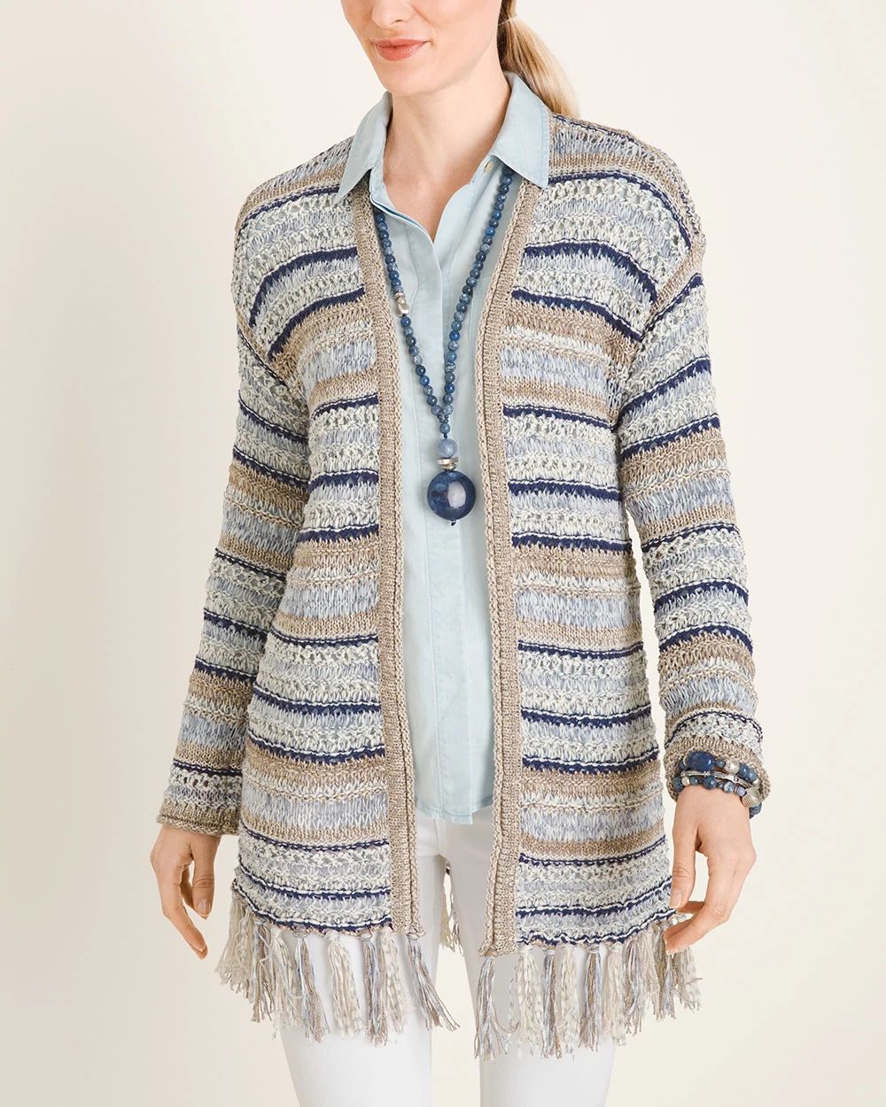 Cool-Toned Open-Stitch Cardigan