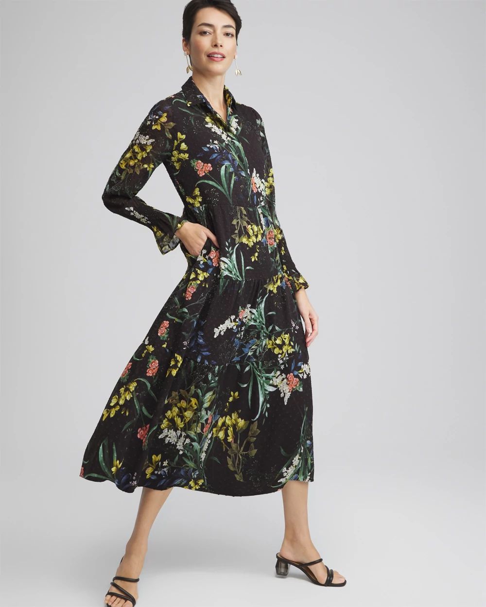 Floral Jacquard Tiered Dress