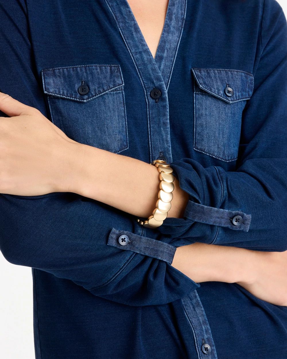 Indigo Knit Denim Henley Top click to view larger image.