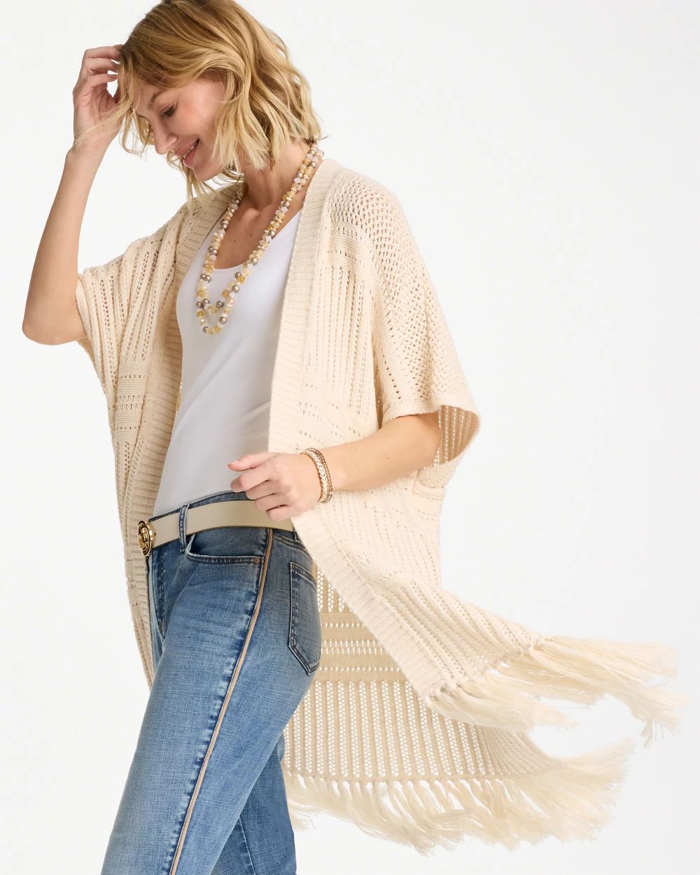 Long Knit Fringe Ruana click to view larger image.