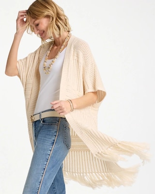 Long Knit Fringe Ruana click to view larger image.