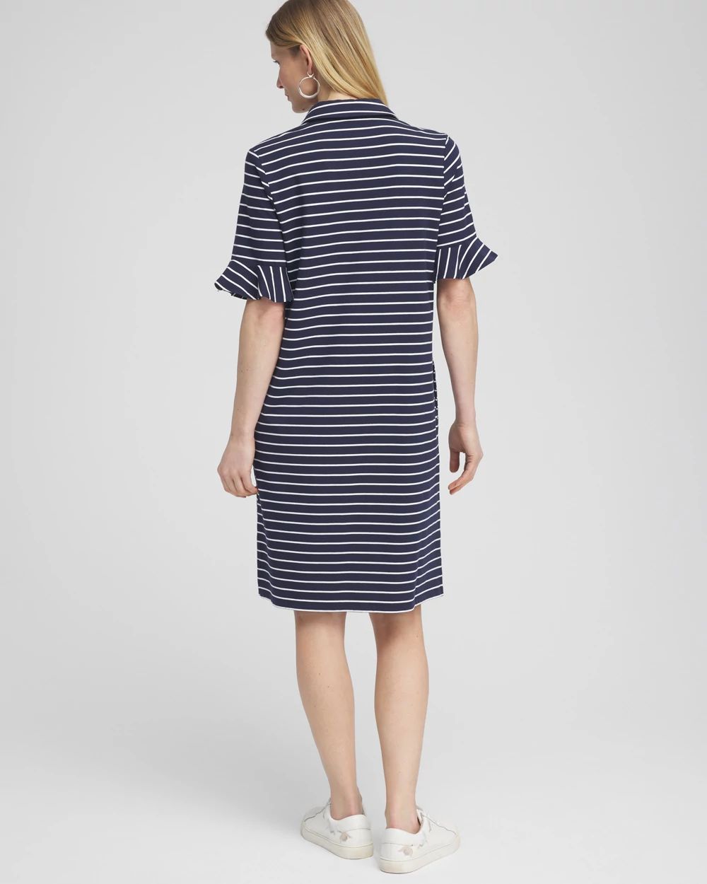 Zenergy® UPF Knit Stripe Ruffle Sleeve Polo Dress