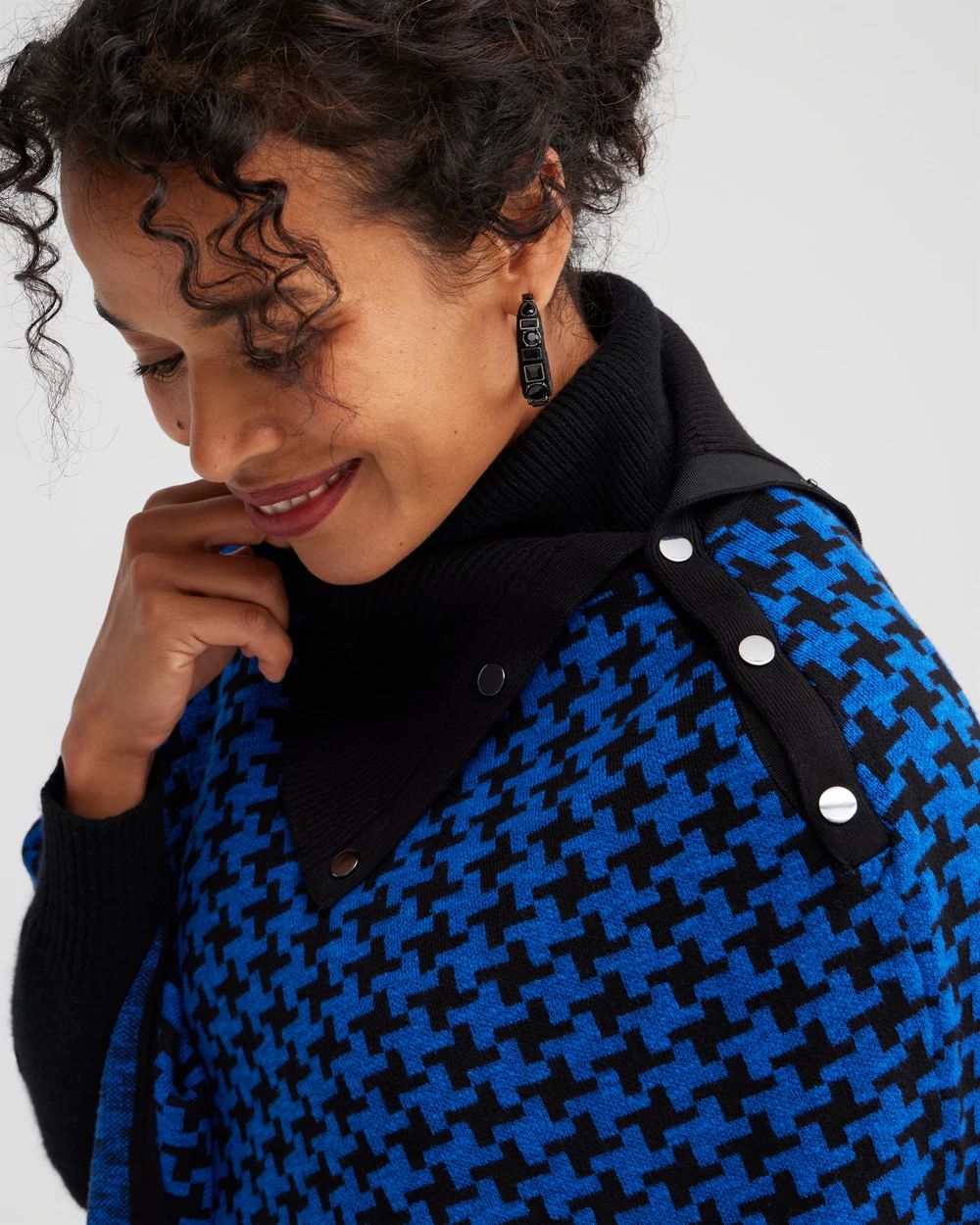 Houndstooth Knit Poncho