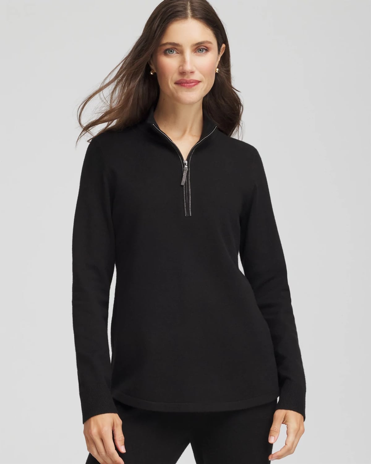Chico's Luxe Half-zip Pullover Top In Black In Black