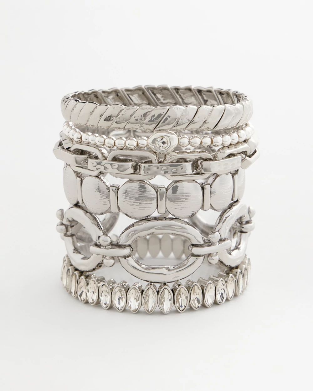 Silver Textured Circle Stretch Bracelet click to view larger image.