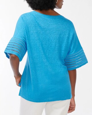 Linen Geometric Print Cutwork Tee