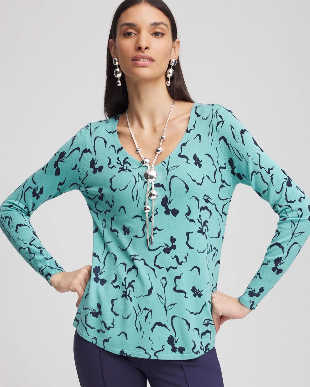 V-Neck Printed Pullover