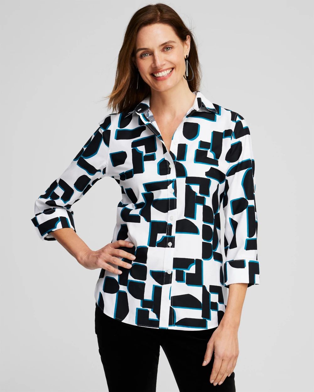 No Iron™ Stretch Block Print Shirt