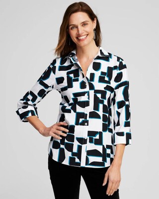 No Iron™ Stretch Block Print Shirt
