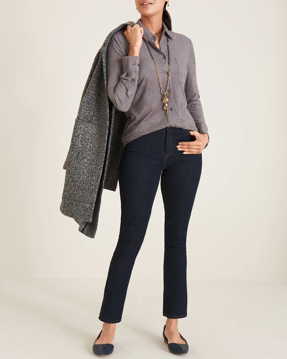 Everyday Faux-Suede Button-Front Shirt