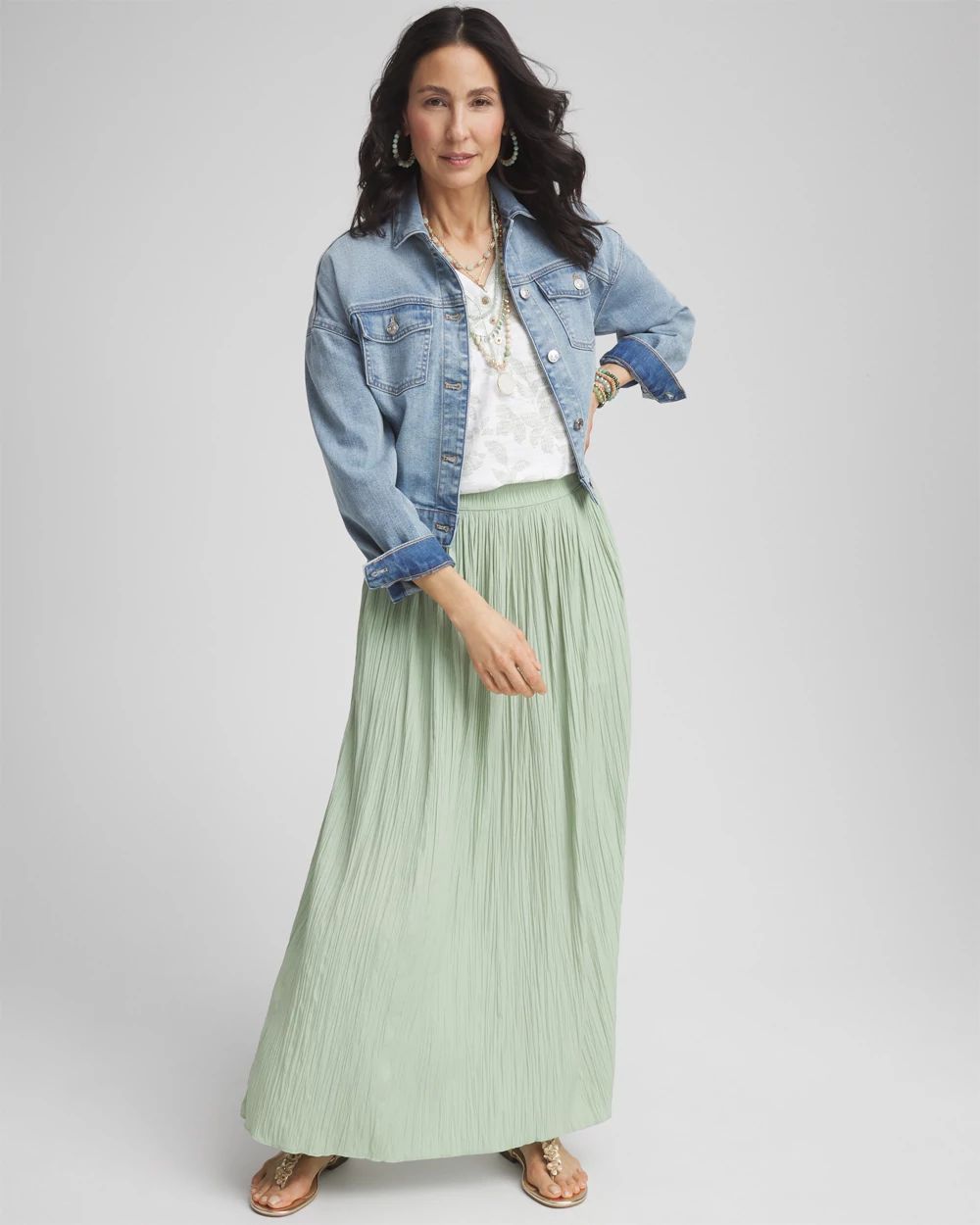 Pull-on Pleated Maxi Skirt