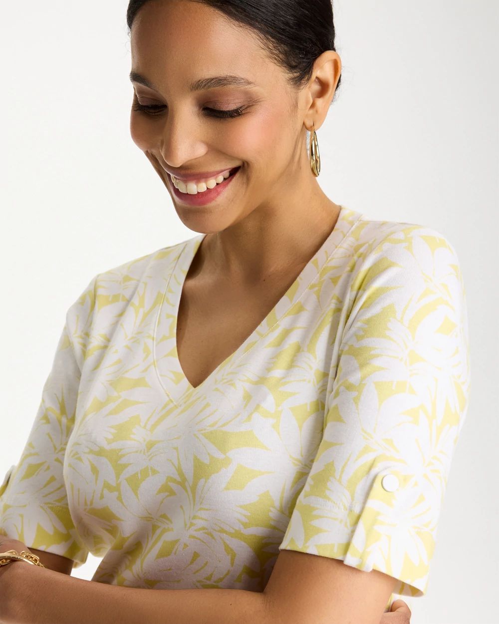 Printed Pima Elbow-Sleeve Tee