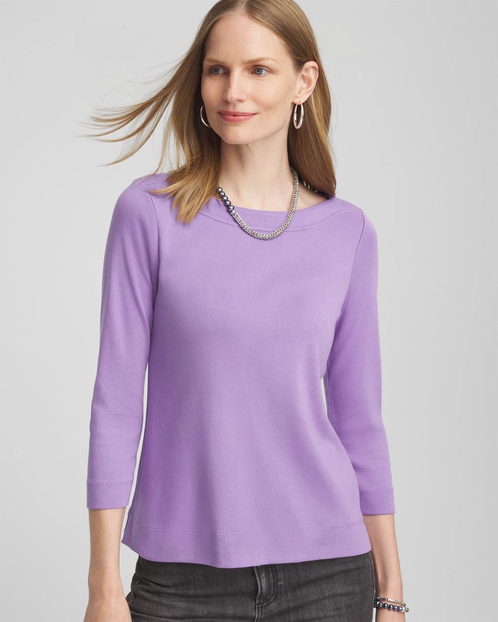 3/4 Sleeve Bateau Neck Tee