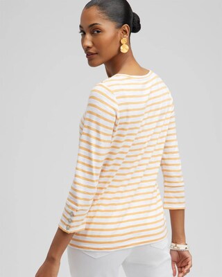 Stripe 3/4 Sleeve Button Tee
