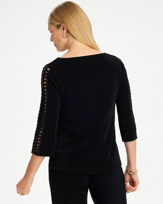 Travelers™ Macrame 3/4 Sleeve Top click to view larger image.