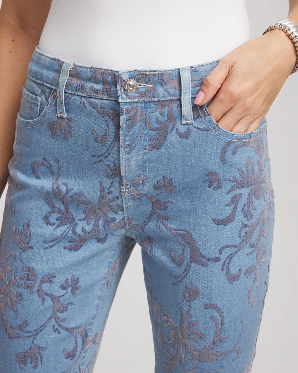 Petite Girlfriend Slim Ankle Flocked Jeans