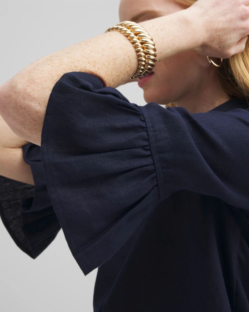 Linen Fluted Sleeve Dress