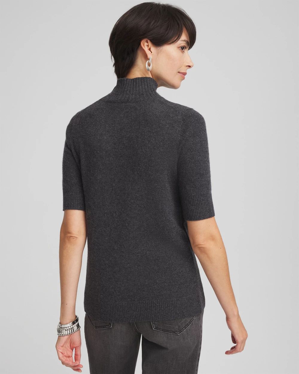 Cashmere Elbow Sleeve Mock Neck Sweater