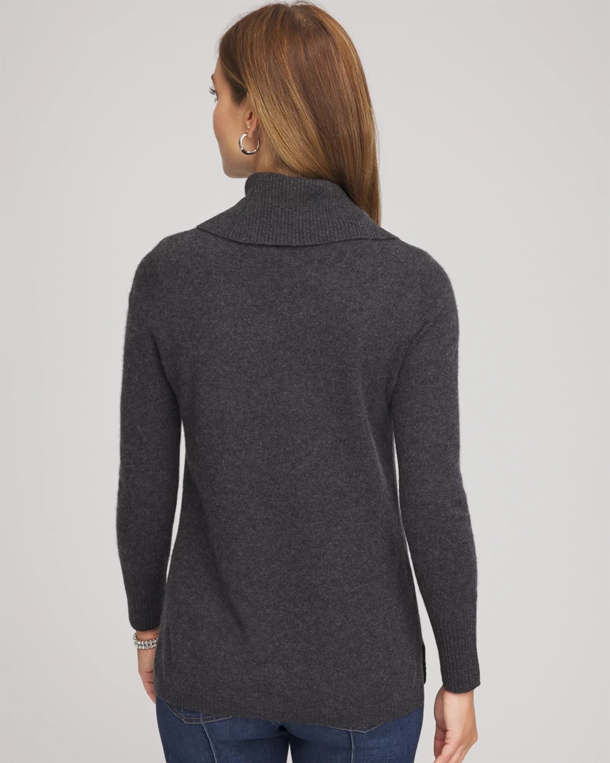 Chico's Cowlneck Cashmere Pullover Tunic In Dark Grey In Gray