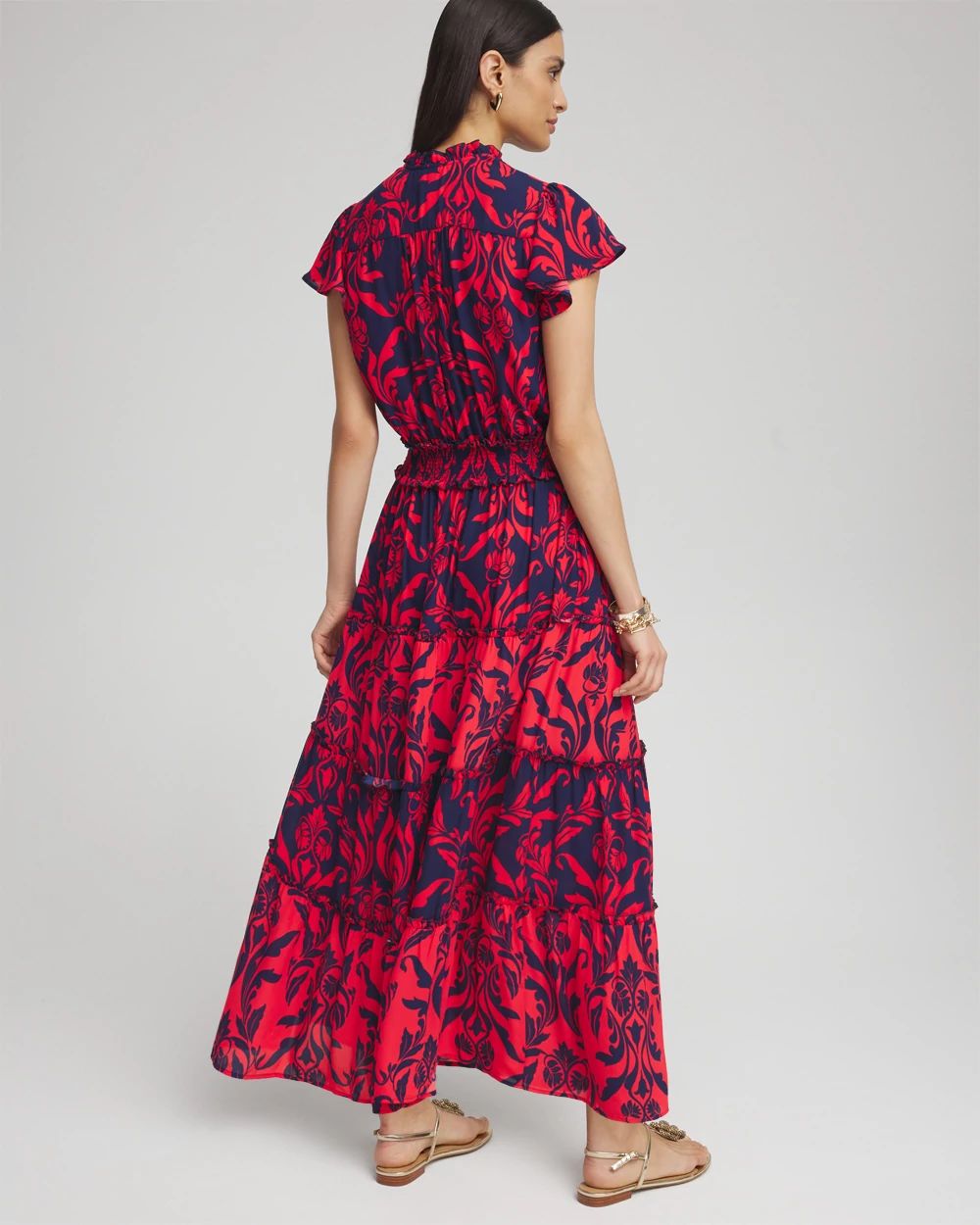 Scrolls Smock Waist Tiered Maxi Dress