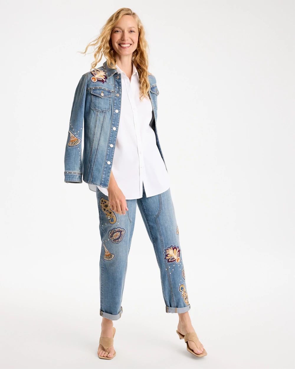 Embellished Vintage Boyfriend Crop Jeans click to view larger image.