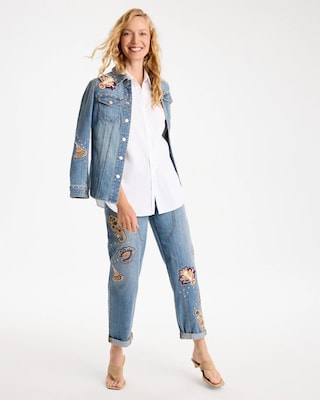 Embellished Vintage Boyfriend Crop Jeans click to view larger image.