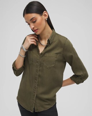 Twill Fringe Hem Shirt