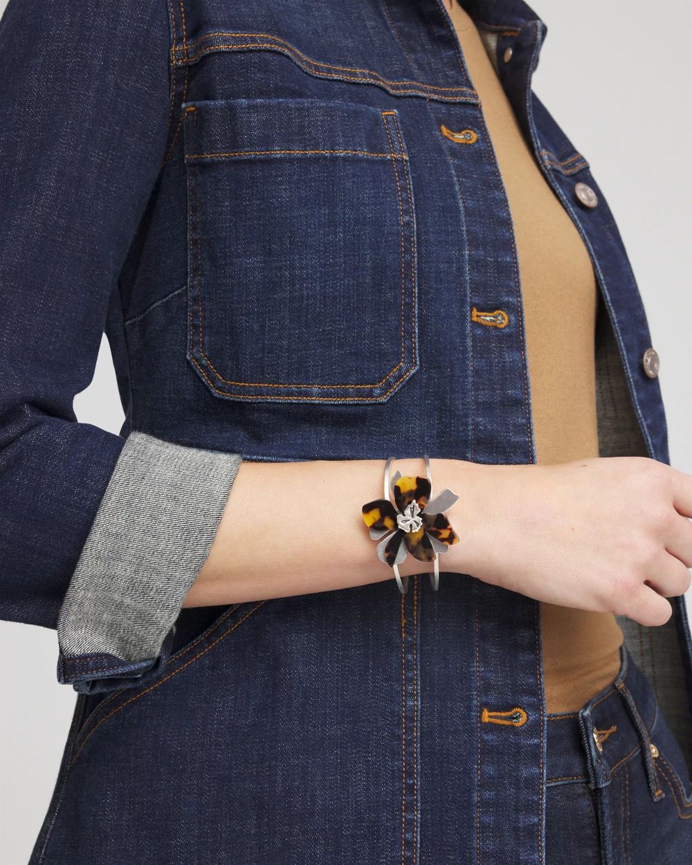 Tortoise Floral Hinge Bracelet click to view larger image.