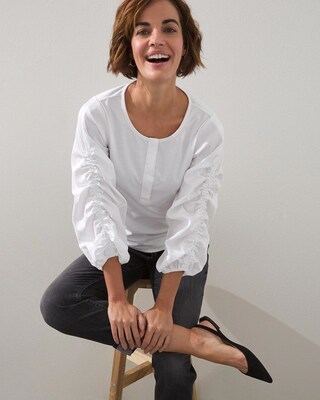 Pima Ruched Knit Woven Mix Tee