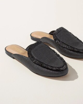 Black Fringe Raffia Mules