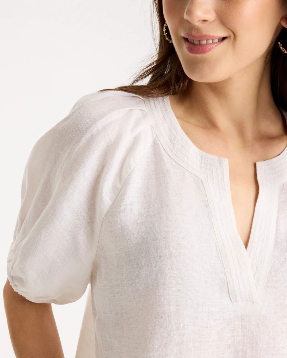 Linen Trapunto Popover Top