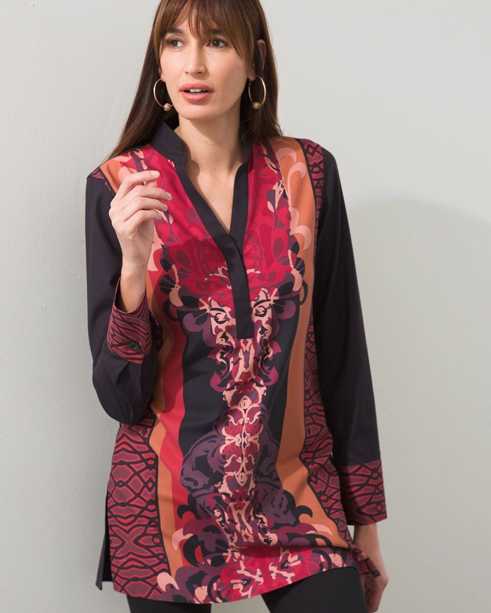 No-Iron Stretch Mixed Print Tunic