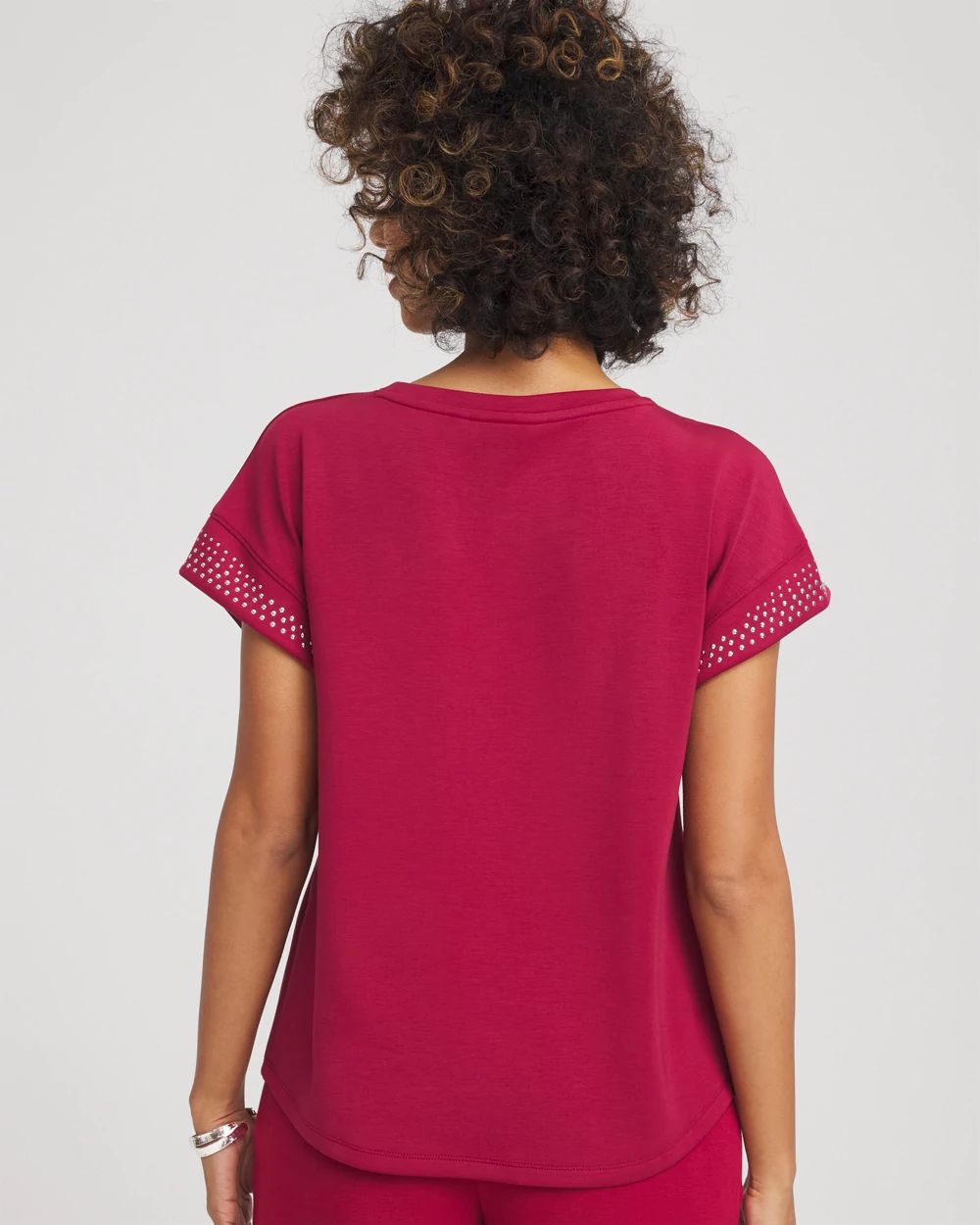 Zenergy® Sueded Scuba Embellished Short-Sleeve Top
