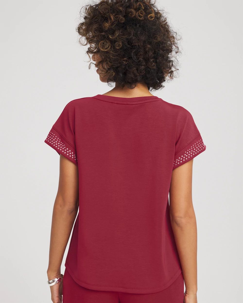 Zenergy® Sueded Scuba Embellished Short-Sleeve Top