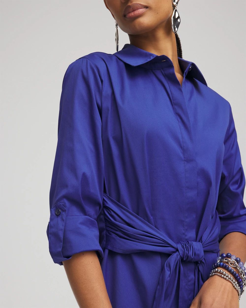 Wrap Belt Poplin Midi Shirtdress