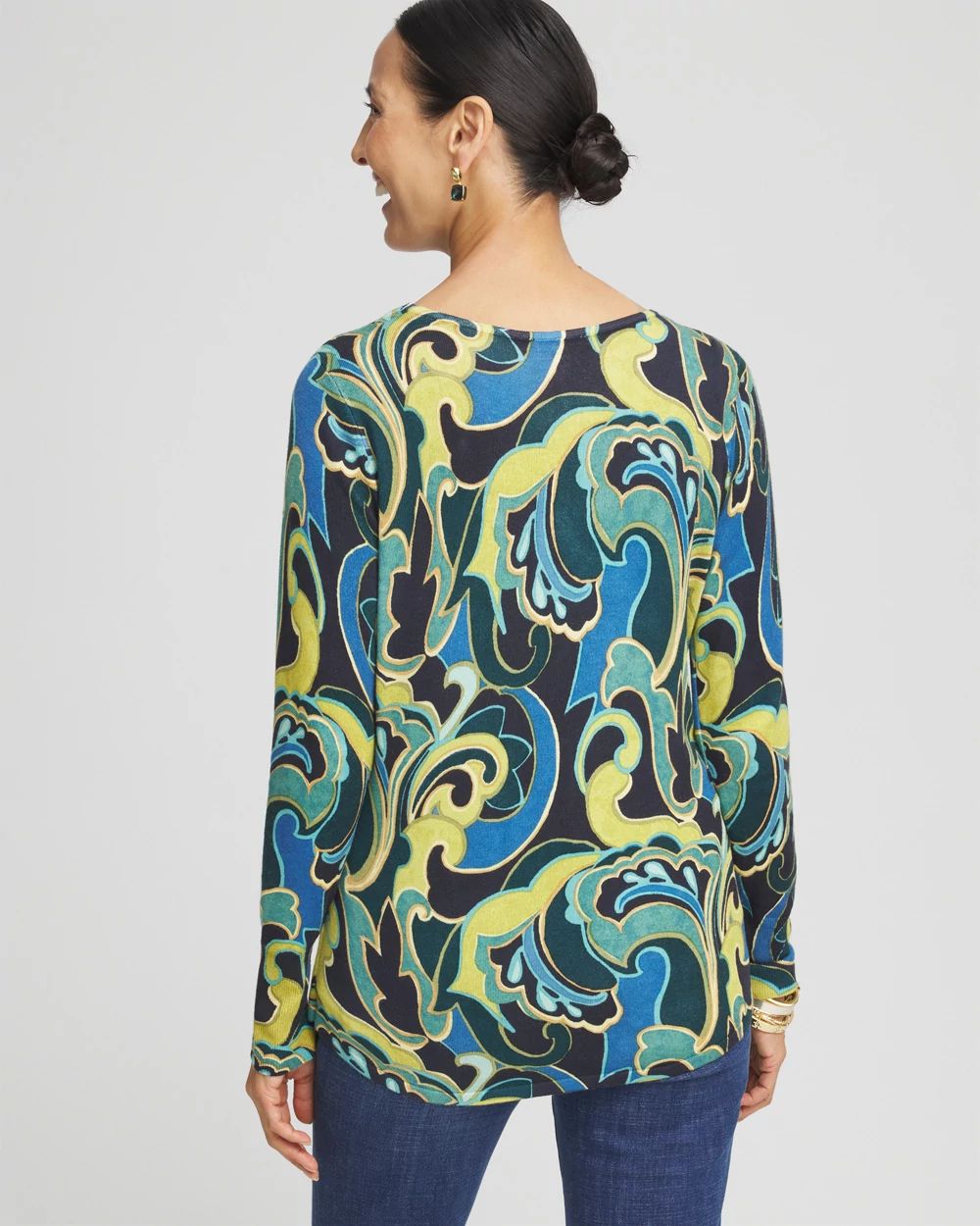 Scroll Print V-Neck Sweater