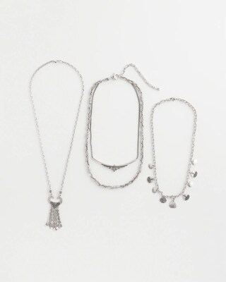 Multi Strand Silver Tone Convertible Necklace click to view larger image.
