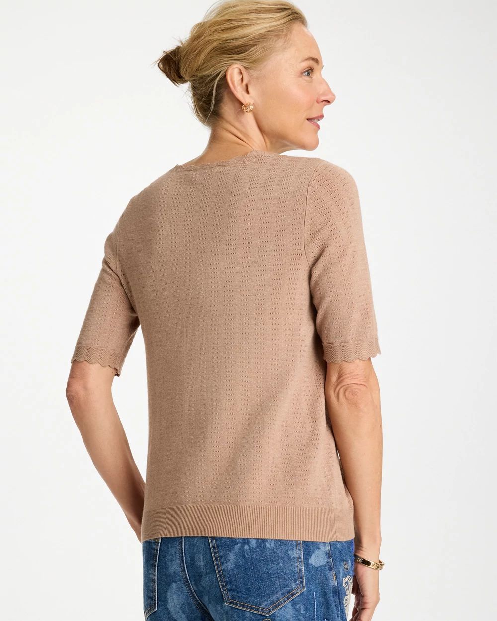 Ella Crewneck Pointelle Pullover Sweater click to view larger image.