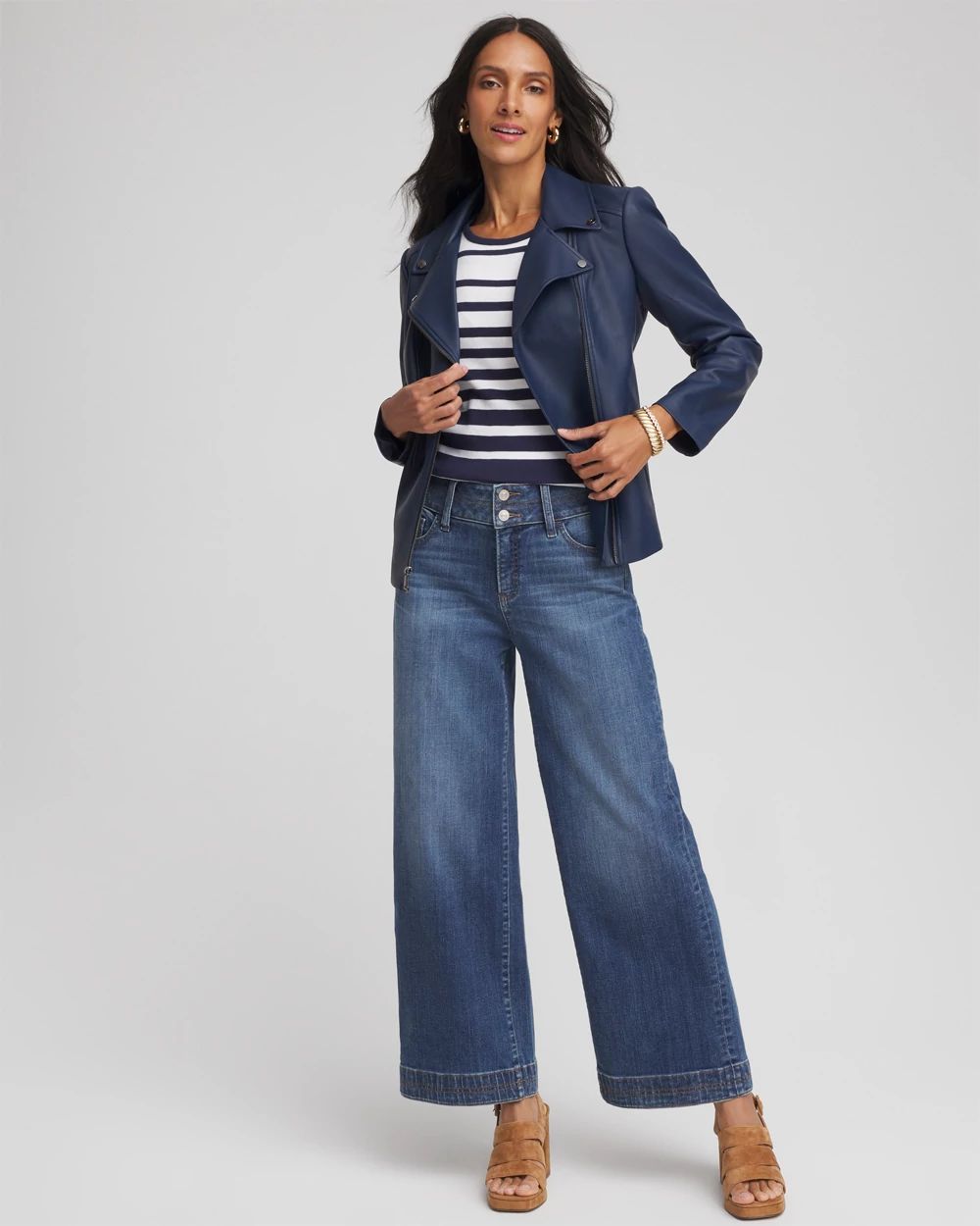 Striped 3/4 Sleeve Perfect Tee click to view larger image.