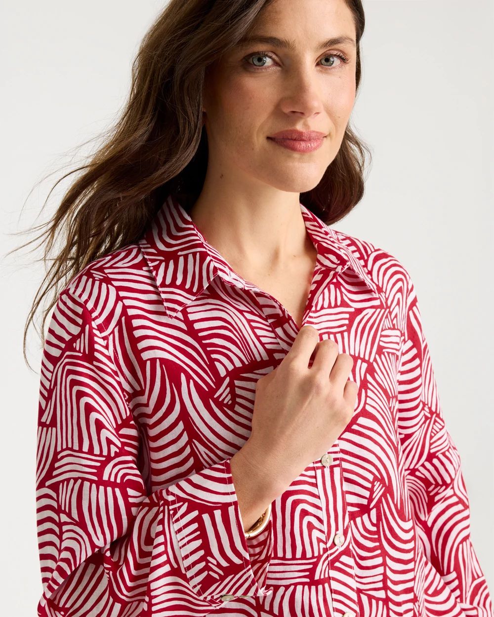 No Iron Linen Geo Print Shirt click to view larger image.