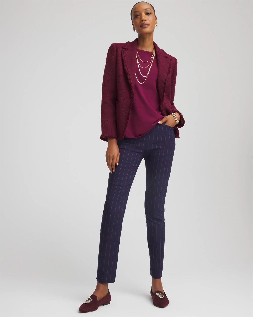 Pinstriped Brigitte™ Slim Pull-On Ankle Pants