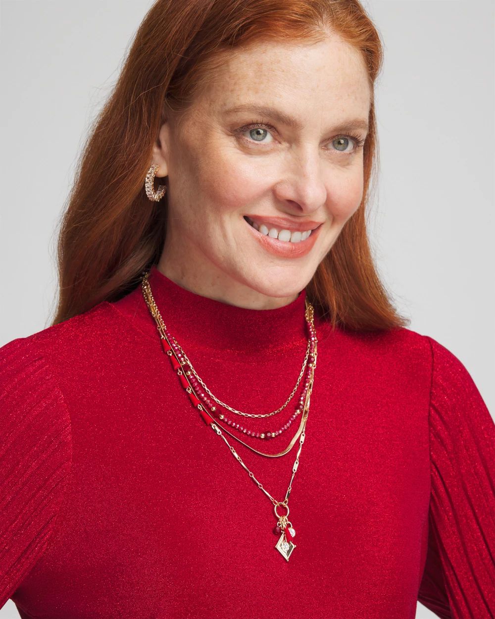 Red Convertible Multi Strand Necklace