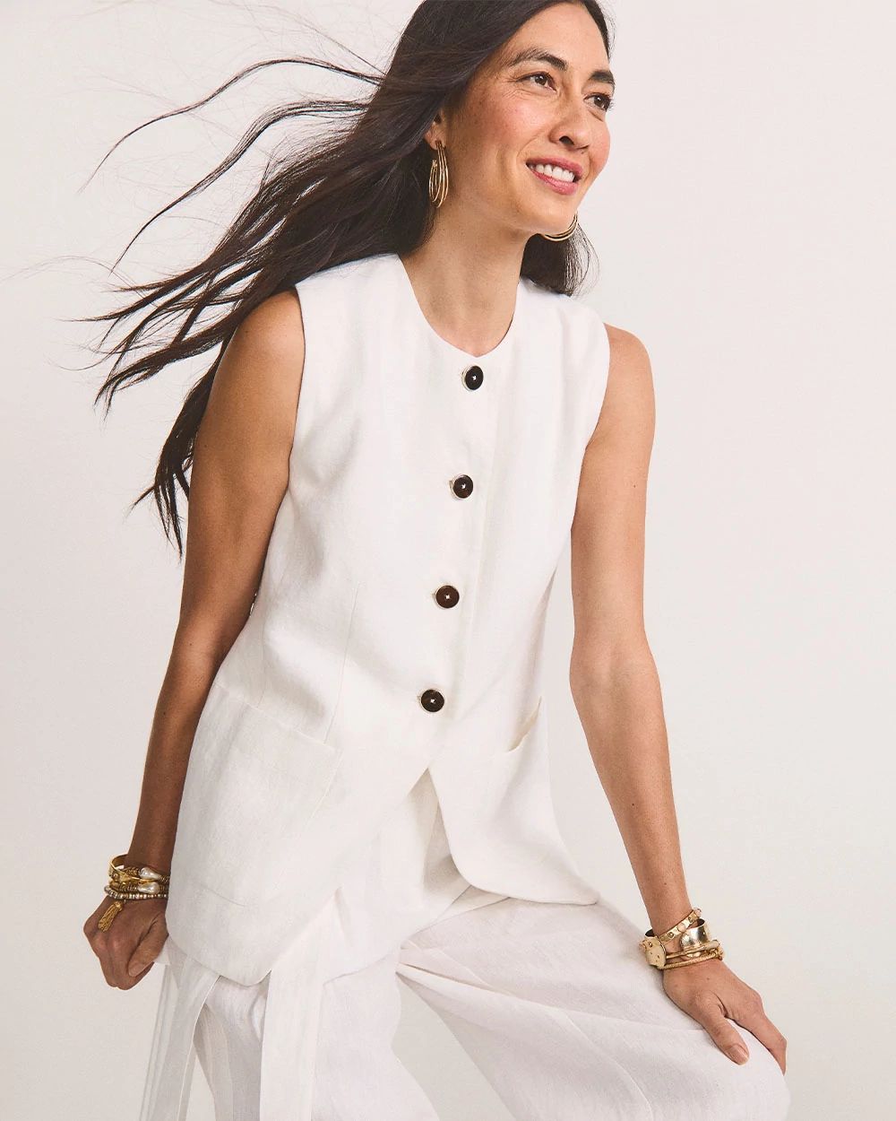 Linen Button-Front Shirt Vest