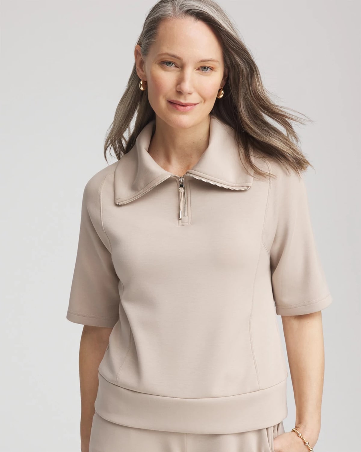 Chico's Scuba Half-zip Top In Neutral